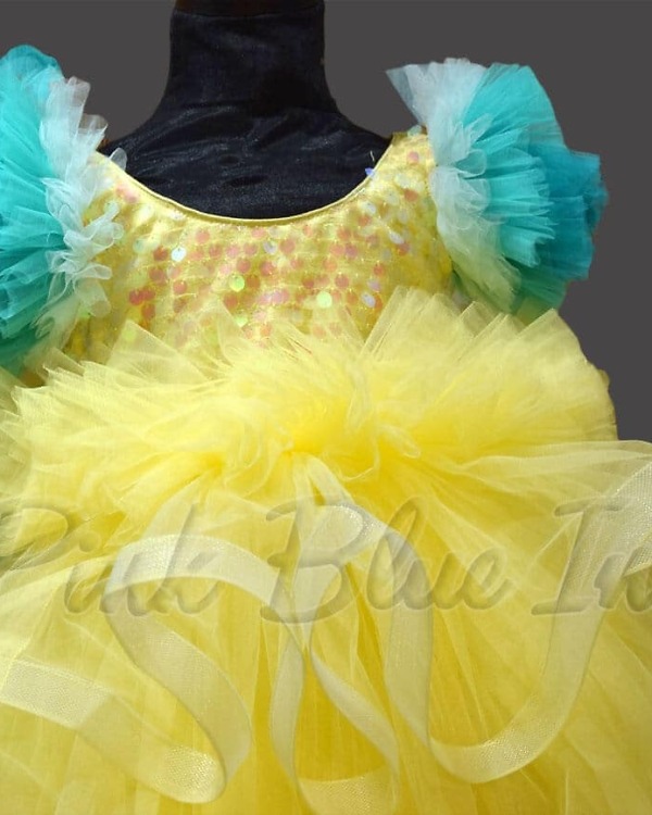 Baby girl luxury yellow gown stylish festive celebration wear