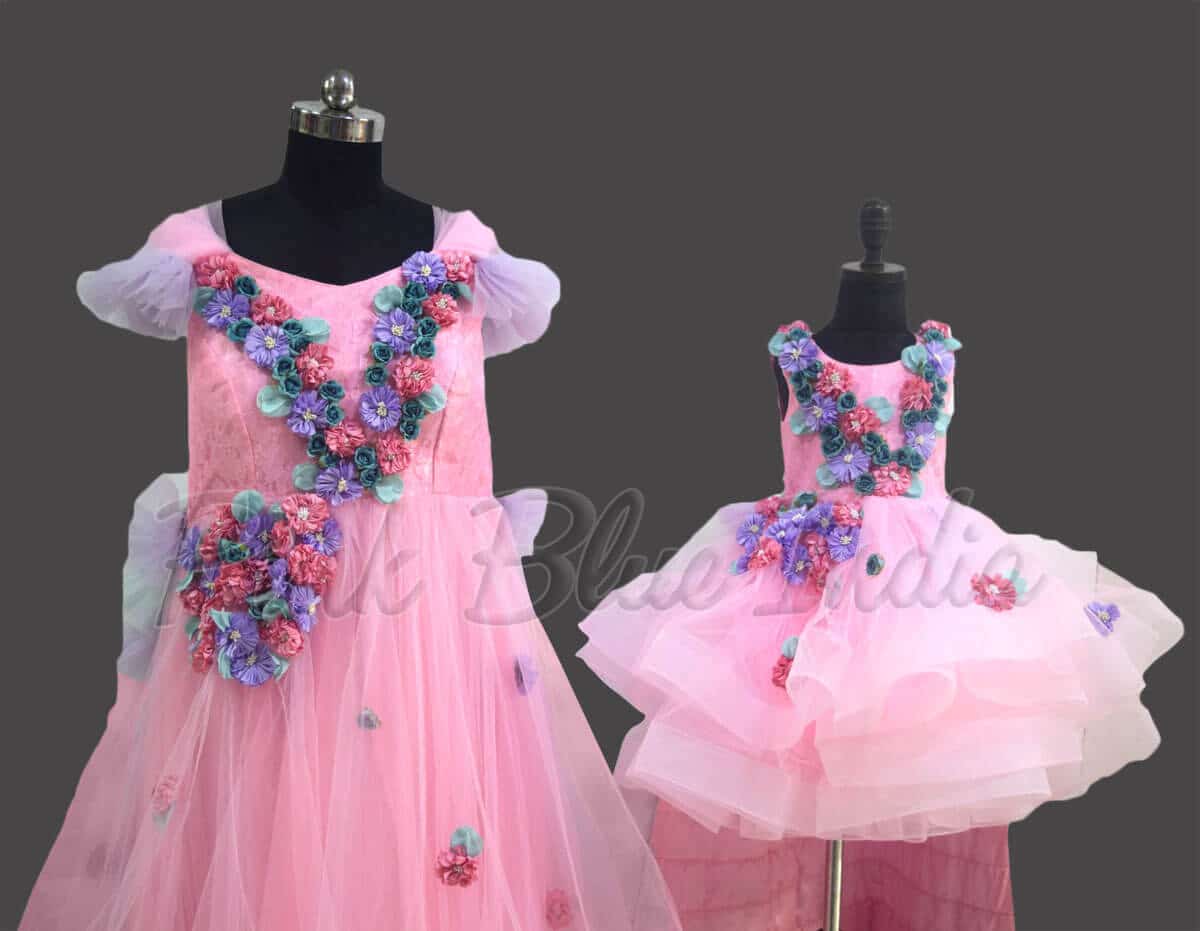Mother daughter pink dress for party wear stylish matching outfit