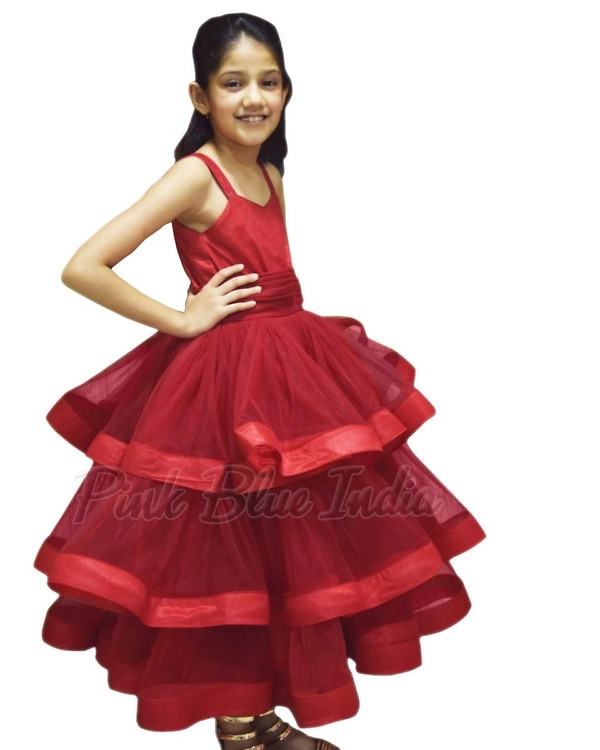 Red net party dress for baby girl elegant birthday celebration outfit
