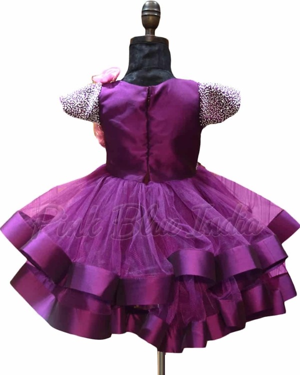 Baby girl pearl work gown stylish birthday celebration wear