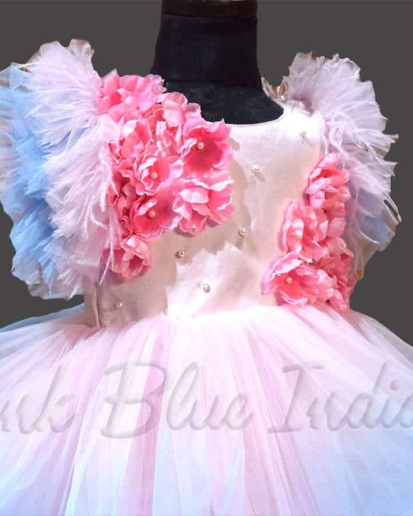New tier pink blue gown for girls birthday party stylish outfit