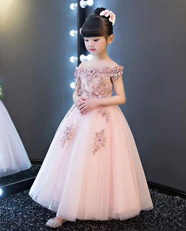 Kids girl off shoulder birthday dress party wear stylish elegant outfit