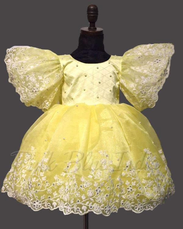One piece yellow party dress girls birthday celebration stylish cute outfit