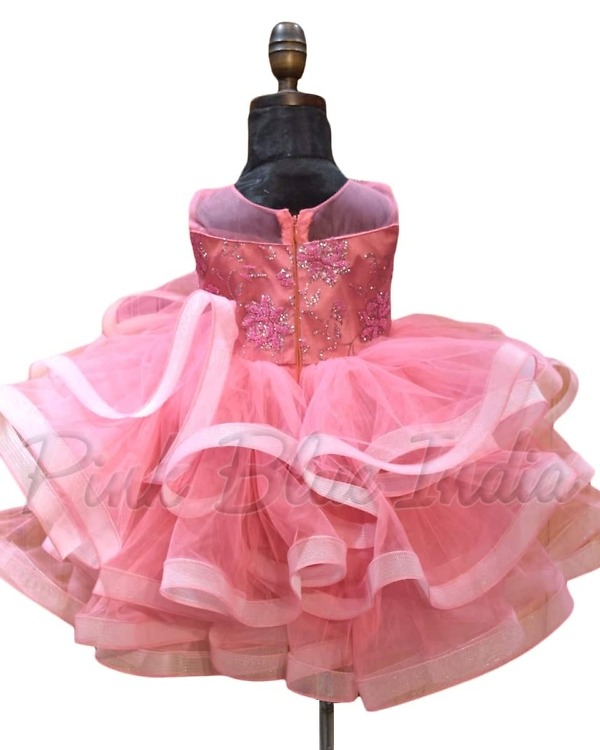 Onion pink layered dress for girls stylish birthday party outfit