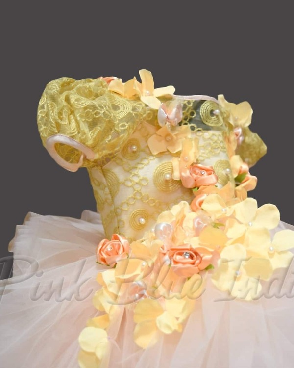 Orange peach gown for baby girl birthday party elegant princess look