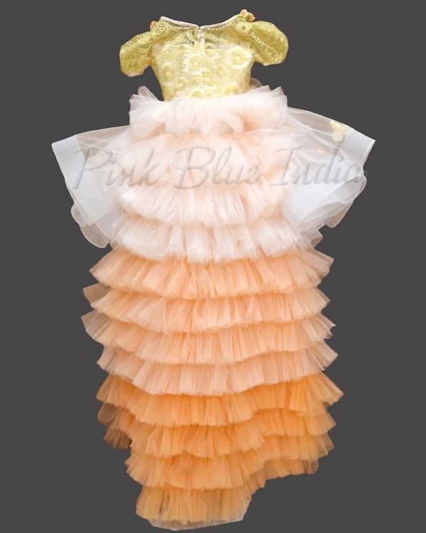 Orange peach gown for kids birthday party elegant stylish outfit