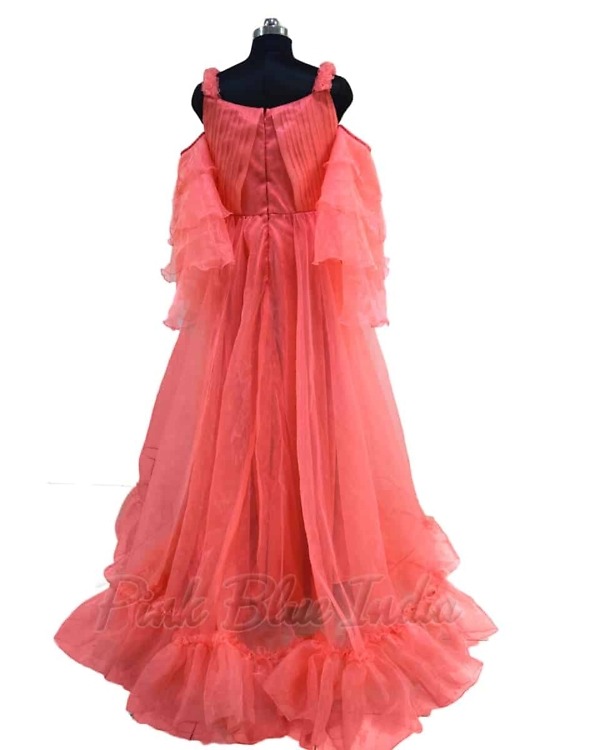 Maternity gown orange flowy design baby shower photoshoot elegant wear