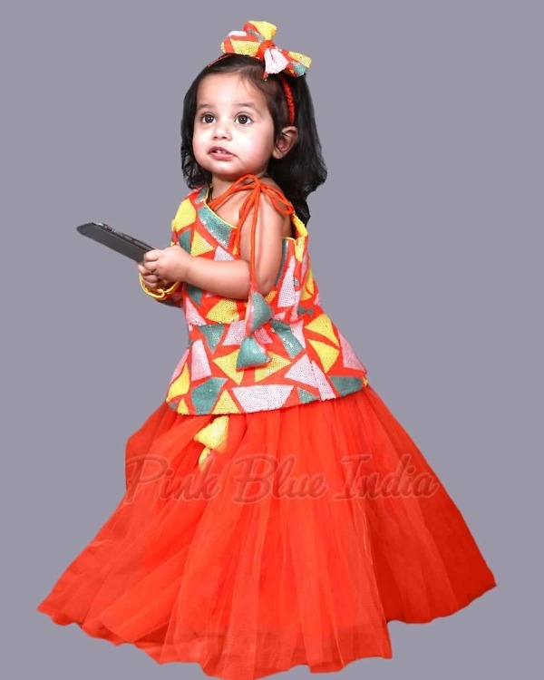 Orange lehenga for girls festive function bright traditional outfit