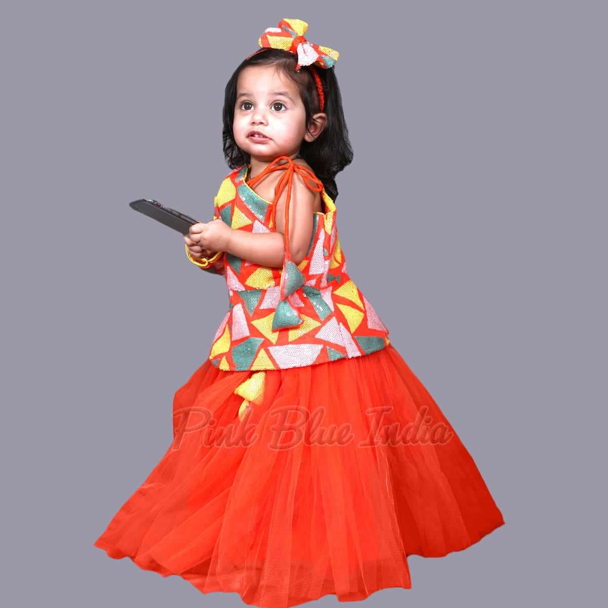Orange lehenga for girls festive function bright traditional outfit
