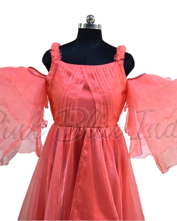 Orange maternity gown ruffle design baby shower photoshoot elegant wear