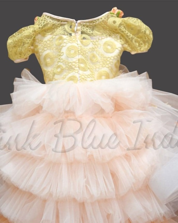 Orange peach party gown for baby girl birthday celebration stylish