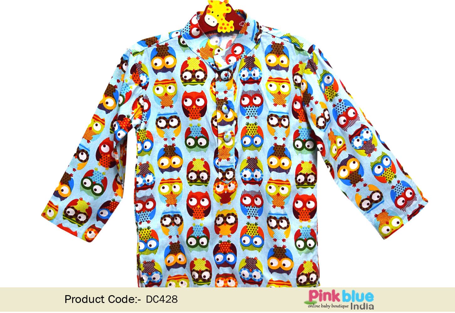 Owl theme boys kurta festive party wear creative stylish outfit