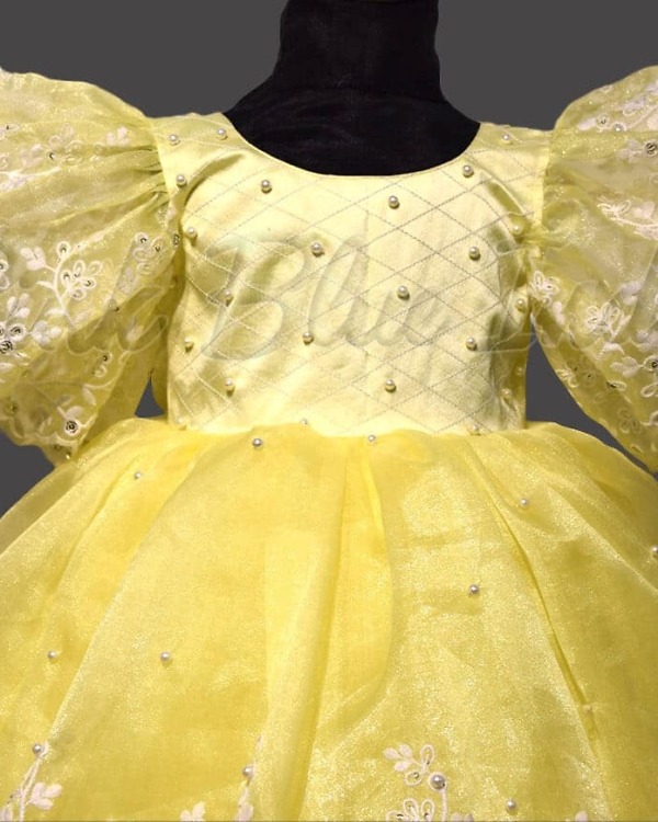Yellow party wear dress for girls knee length birthday stylish elegant outfit