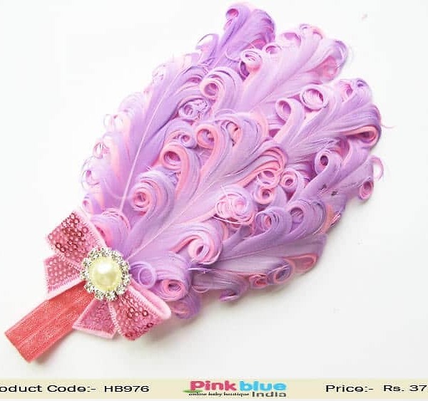 Peach lavender feather baby headband for party, stylish and cute accessory