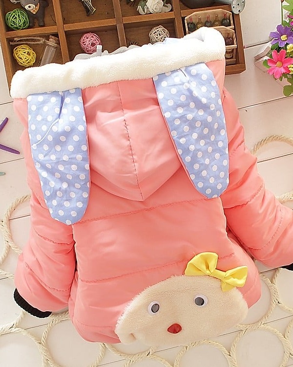 Peach bunny warm coat girls winter party wear cute stylish