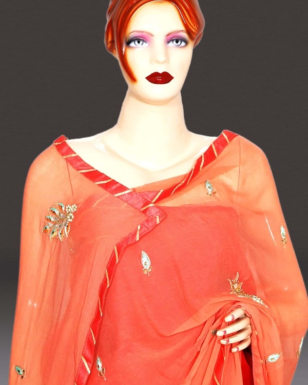 Women peach chiffon saree farewell party wear elegant and graceful drape