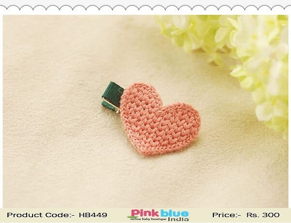 Peach heart green baby girl hair clip, stylish festive accessory, cute gift idea