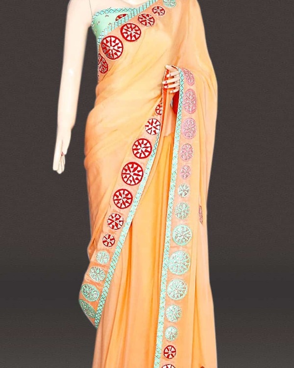Women peach wedding saree with blouse elegant festive bridal style