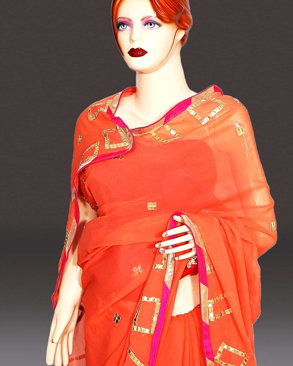 Women peach saree farewell event wear graceful elegant ethnic styling