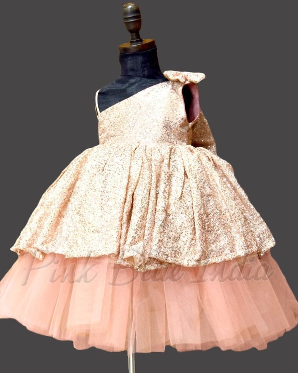 Peach sequin net gown for kids birthday party stylish princess outfit