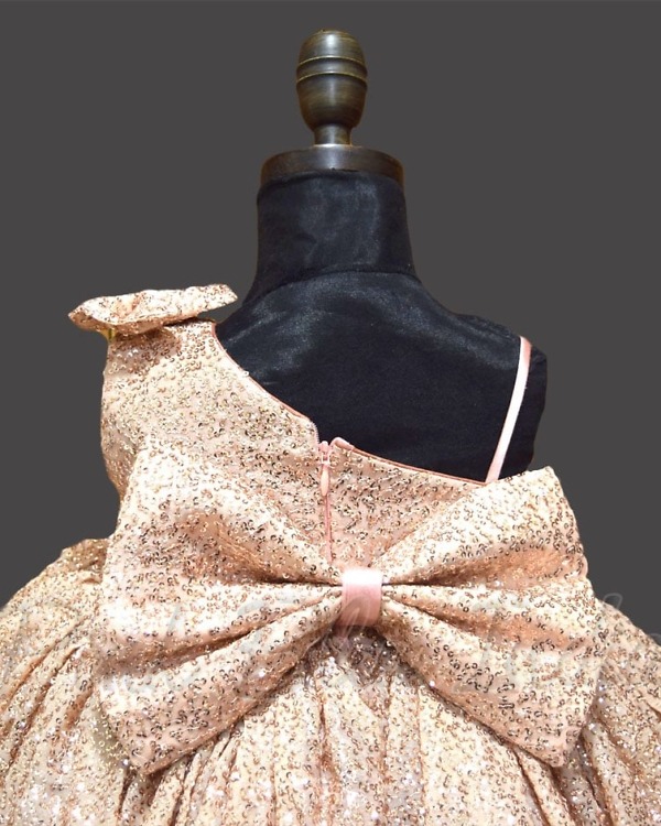 Peach sequin net dress for kids birthday party elegant stylish outfit