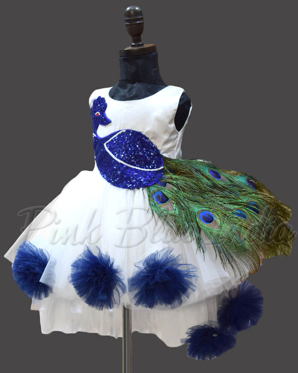 Peacock theme party gown for girls birthday celebration stylish wear