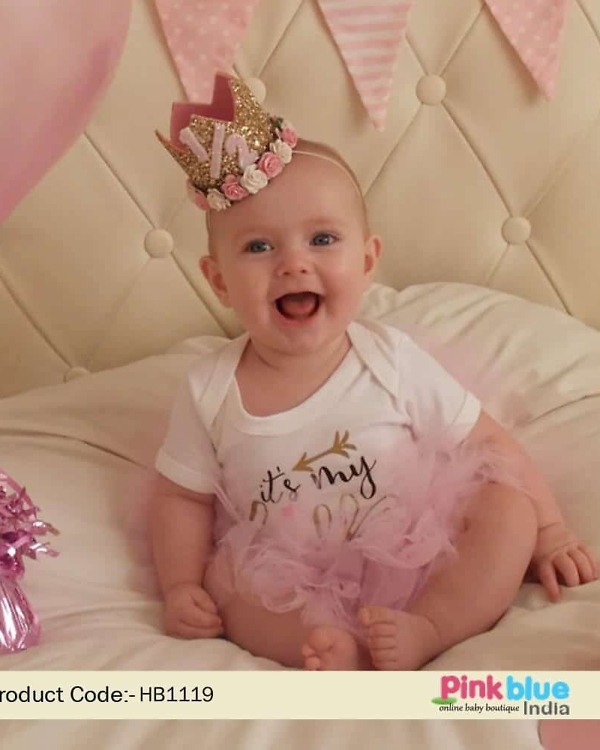 Baby Girl 1/2 Half Birthday Crown Flower Party Headband, Personalized Birthday Crown