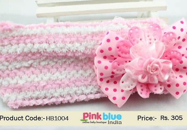 Pink white crochet headband for baby girls party, cute and stylish wear