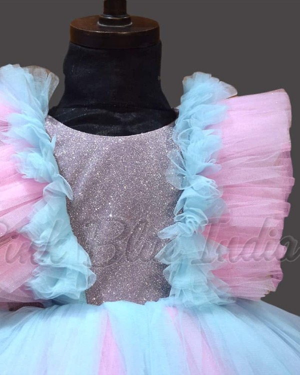 Pink blue frock for baby girl stylish birthday celebration outfit