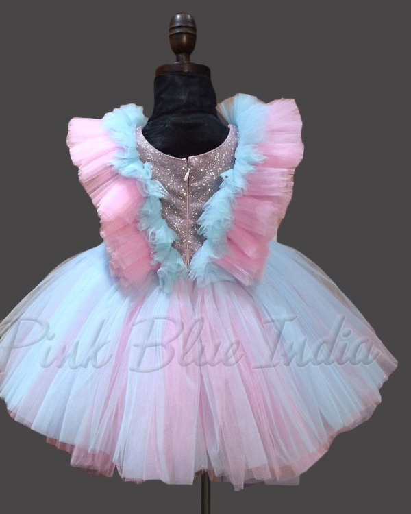 Pink blue short dress for baby girl stylish birthday party wear