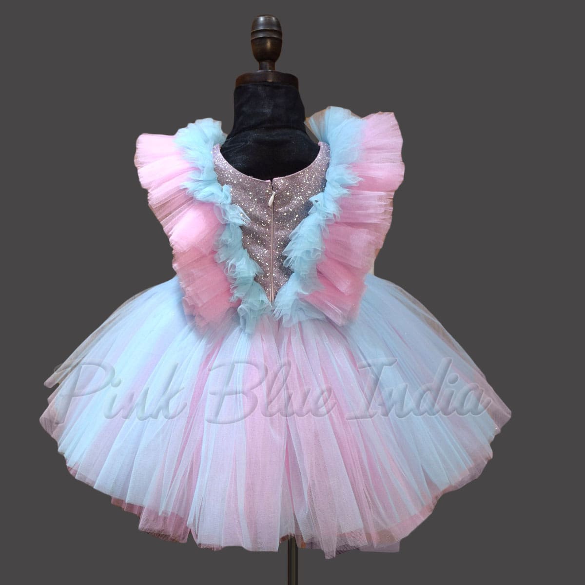 Pink blue short dress for baby girl stylish birthday party wear