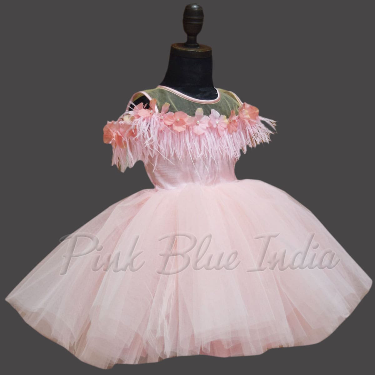 Pink feather gown for baby girl elegant birthday party outfit