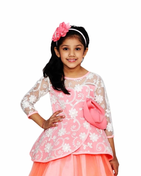 Pink floor length flower girl gown for kids, wedding party wear, stylish outfit
