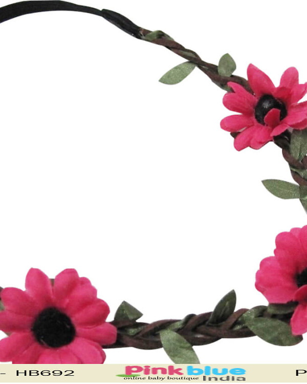 Baby girl pink floral designer hairband elegant party accessory stylish look