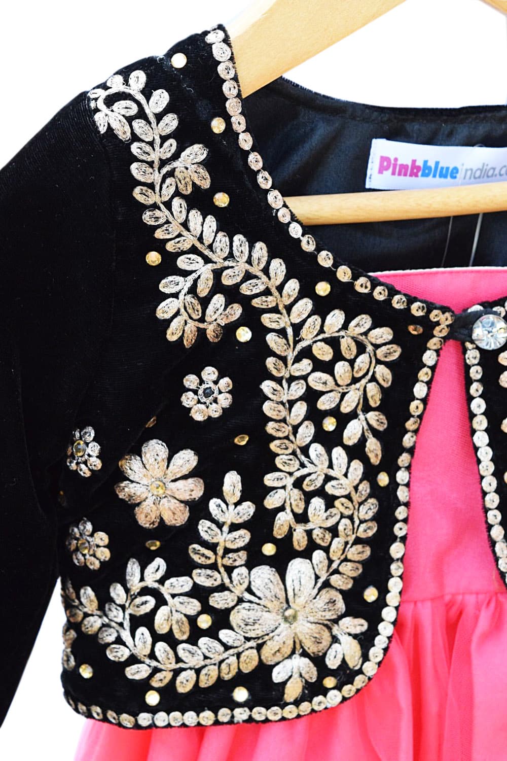 Pink frock with black jacket for baby girl, stylish festive outfit