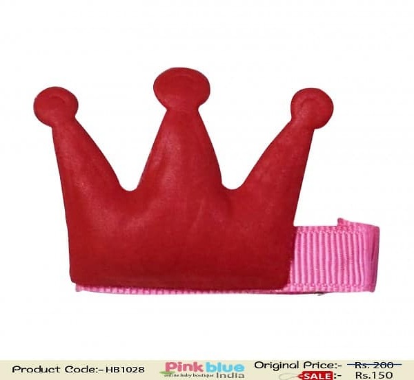 Pink crown motif hair clip for girls birthday, cute and stylish accessory