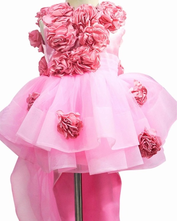 Kids girl pink high low dress birthday party wear stylish cute outfit
