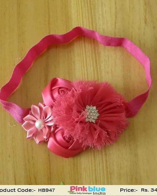 Pink flower hairband for kids party wear, cute birthday accessory