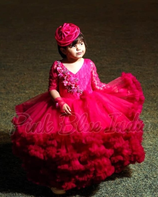 Pink ruffle gown for baby girl birthday party stylish elegant outfit