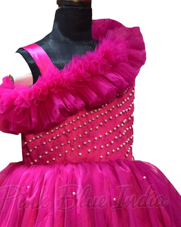 Pink tail gown for girls stylish birthday party elegant outfit