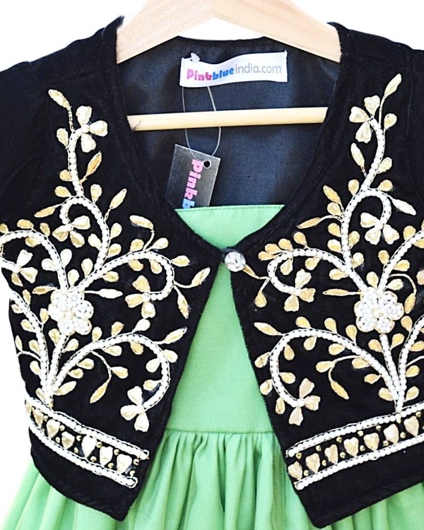 Pistachio green wedding frock with jacket for kids, stylish outfit