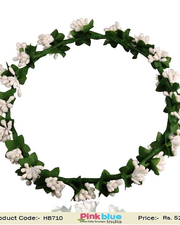 Baby girl white beaded tiara headband floral party accessory princess look
