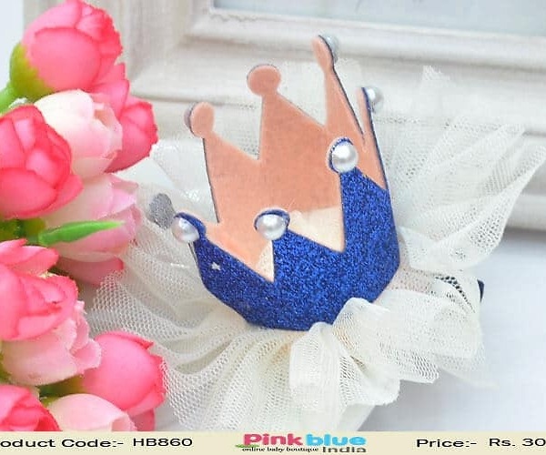 Blue crown hair clip for baby girls party wear, cute royal accessory