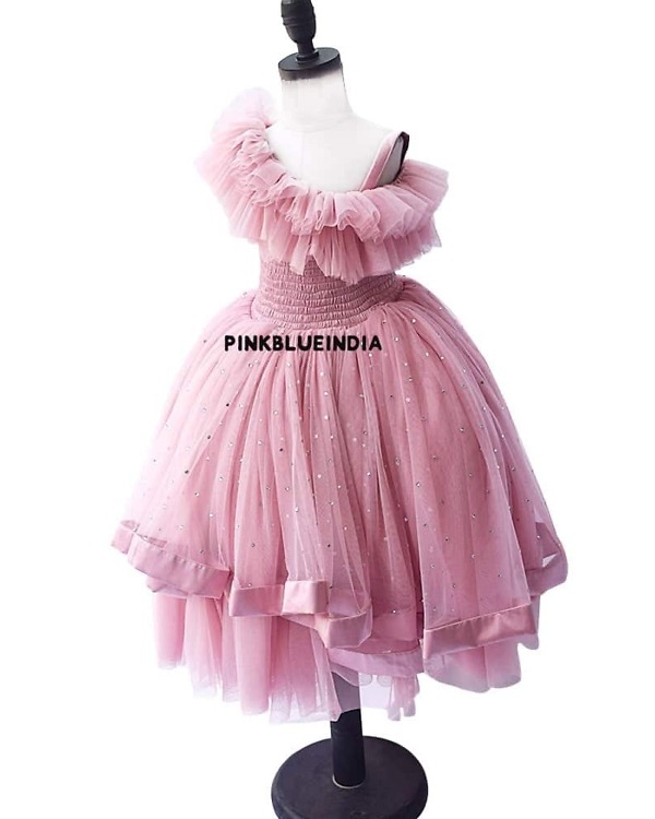 Cute mauve gown for baby girls birthday party, soft and graceful wear