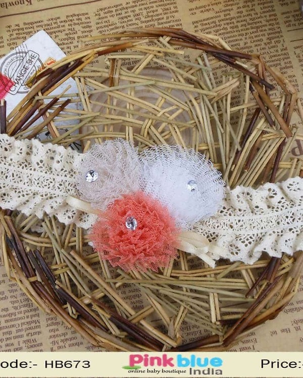 Infant girl off white lace hairband elegant party accessory gift