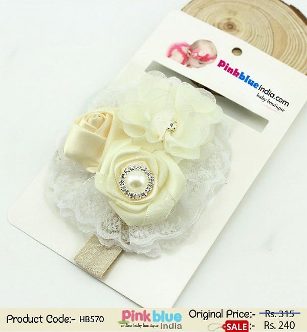Pale yellow floral baby girl headband for wedding, soft and stylish gift