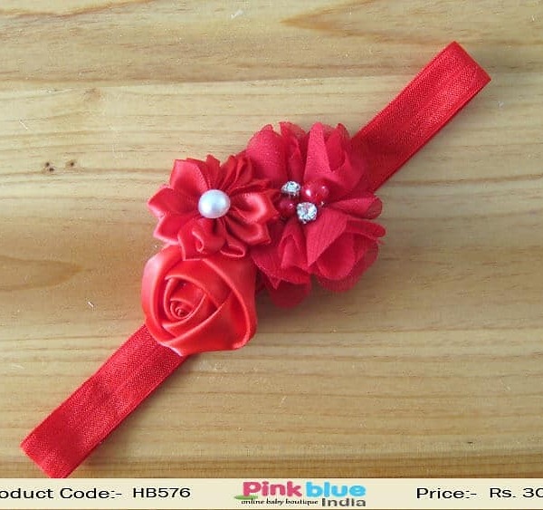 Red Flower Fashion Hair Band for Newborn Princess