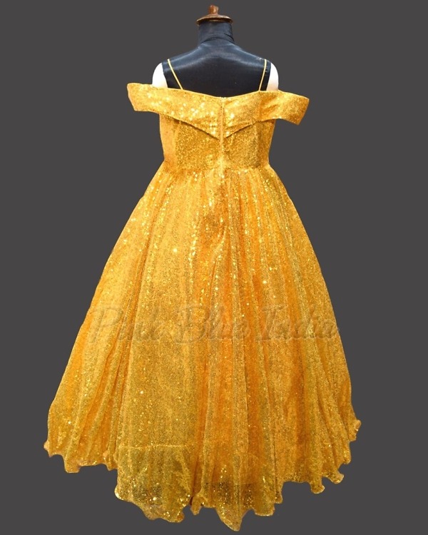 Golden princess dress for baby girls elegant birthday celebration wear