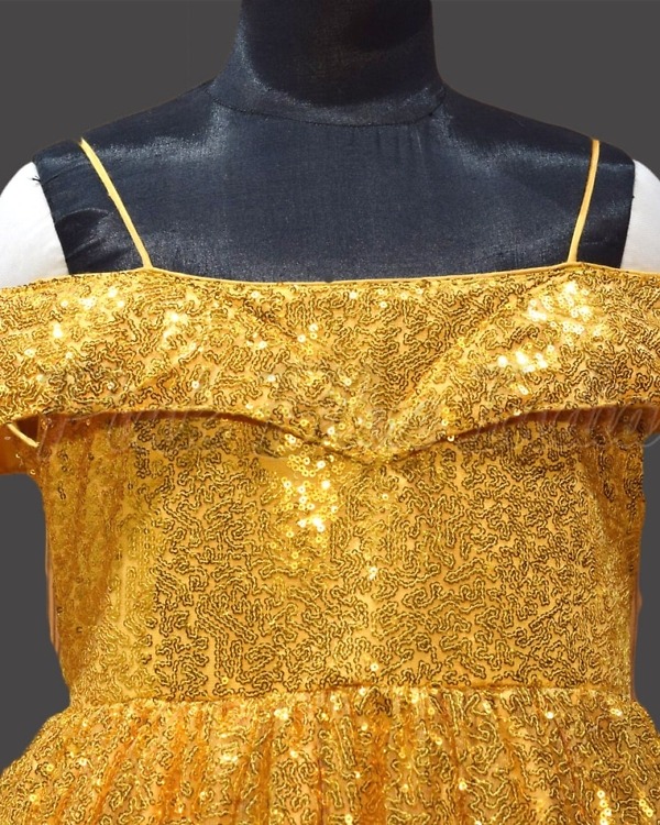 Golden birthday gown for baby girl princess party wear stylish outfit