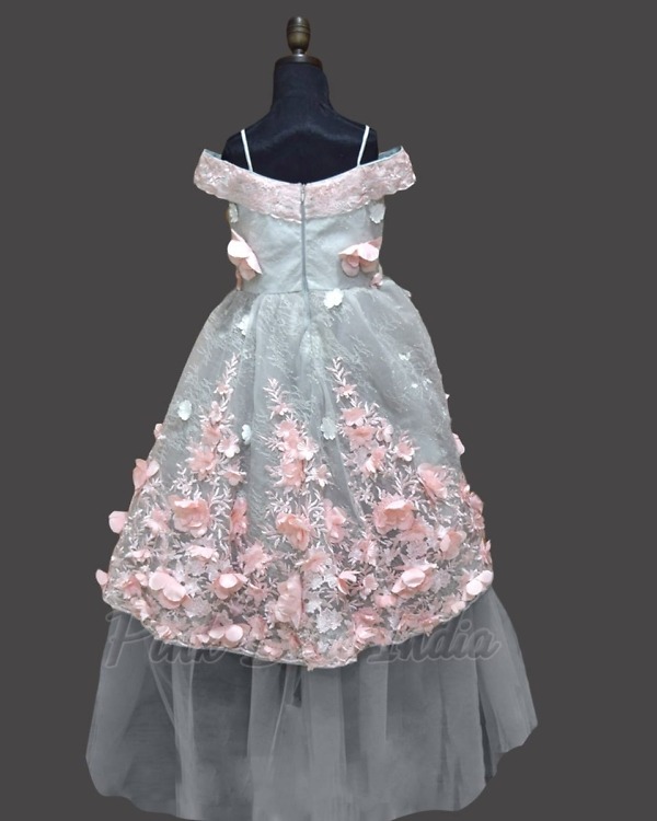 Grey princess flower girl dress for kids wedding party elegant outfit